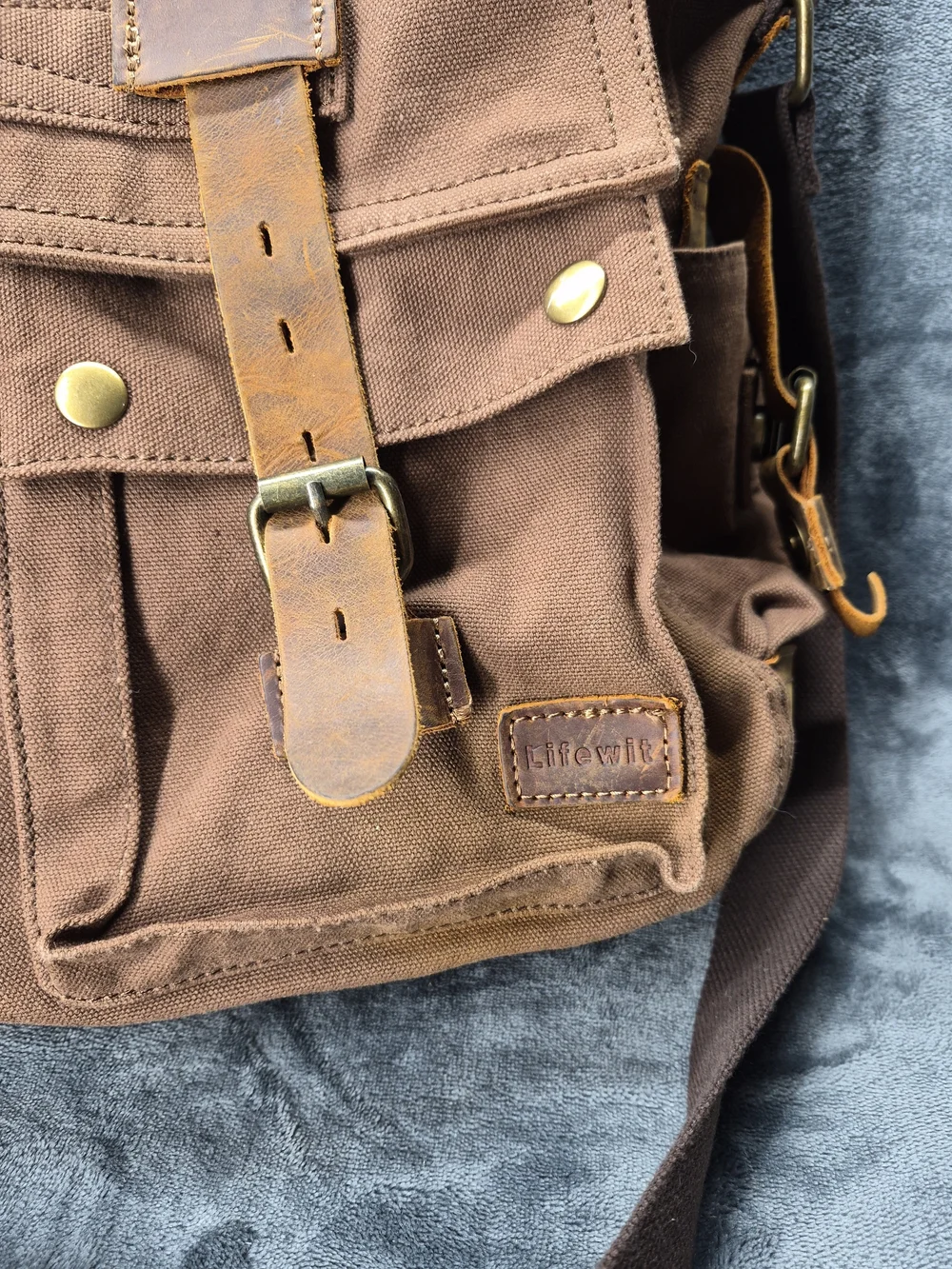 Lifewit Vintage Canavas Messanger Lap Top Bag Heavy Duty Cotton Leather Acent